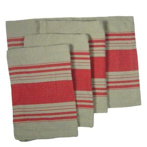 Feta Set of 4 Placemats Farmhouse Red Stripes 100% Cotton Table Decor Rustic